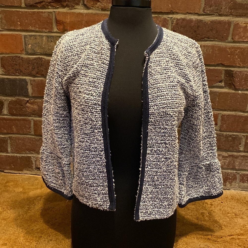 Ann Taylor Loft petite open front vintage style boucle wool suit jacket coat